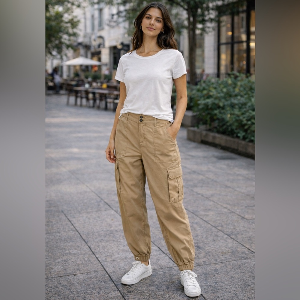 Wild Fable Jogger Pants Womens Size Medium Cargo Pocket High Rise Tan Khaki - Picture 1 of 11